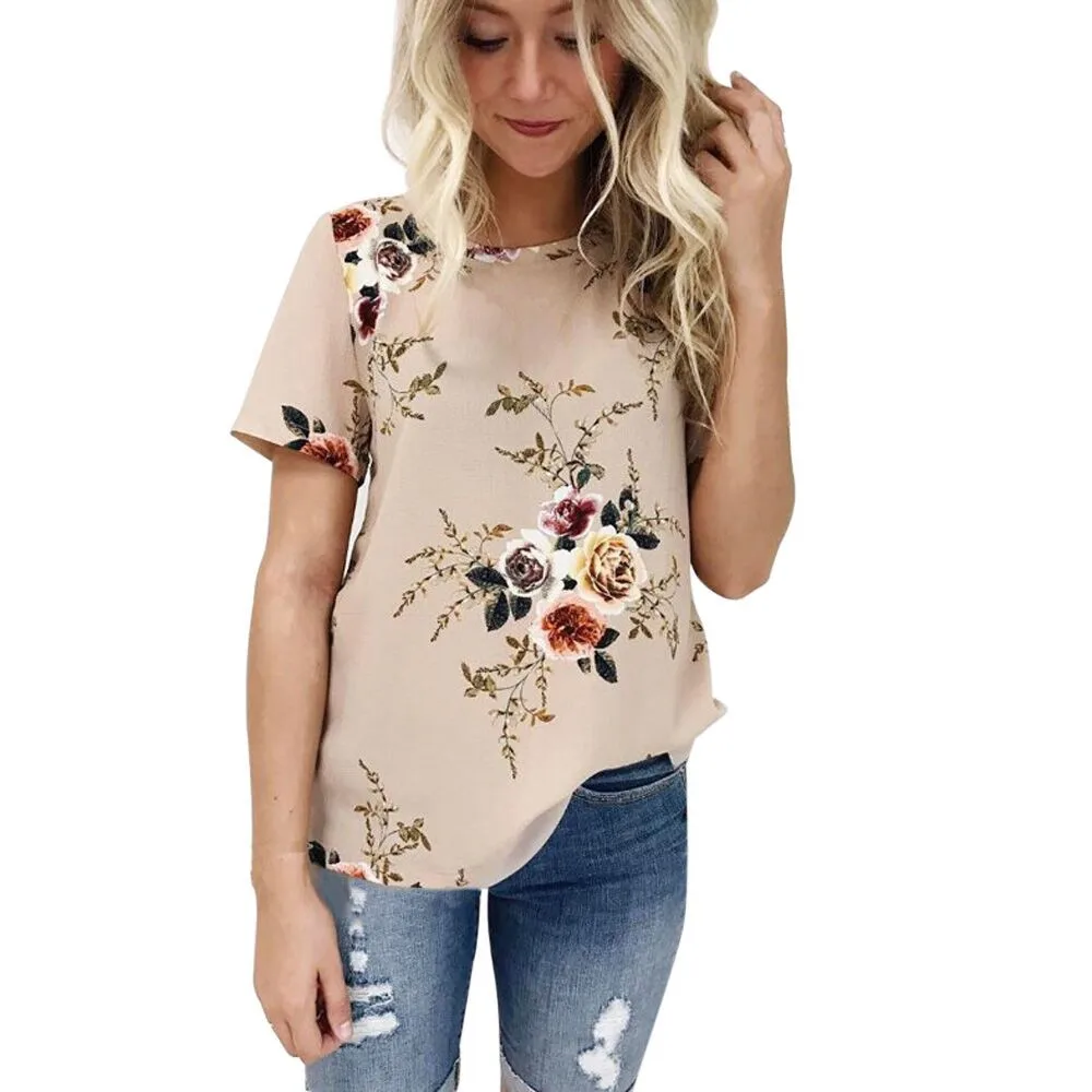 

Women Tops and Blouse Short Sleeve Floral Printing Blouse Shirt Casual Loose Tops Summer Beach Plus Size Blusas Femininas#5$