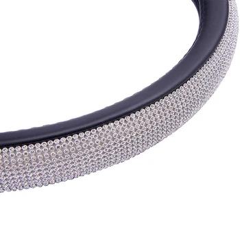 

1x 38cm Crystal Bling Rhinestone Car Truck Steering Wheel Leather Cover For Lady