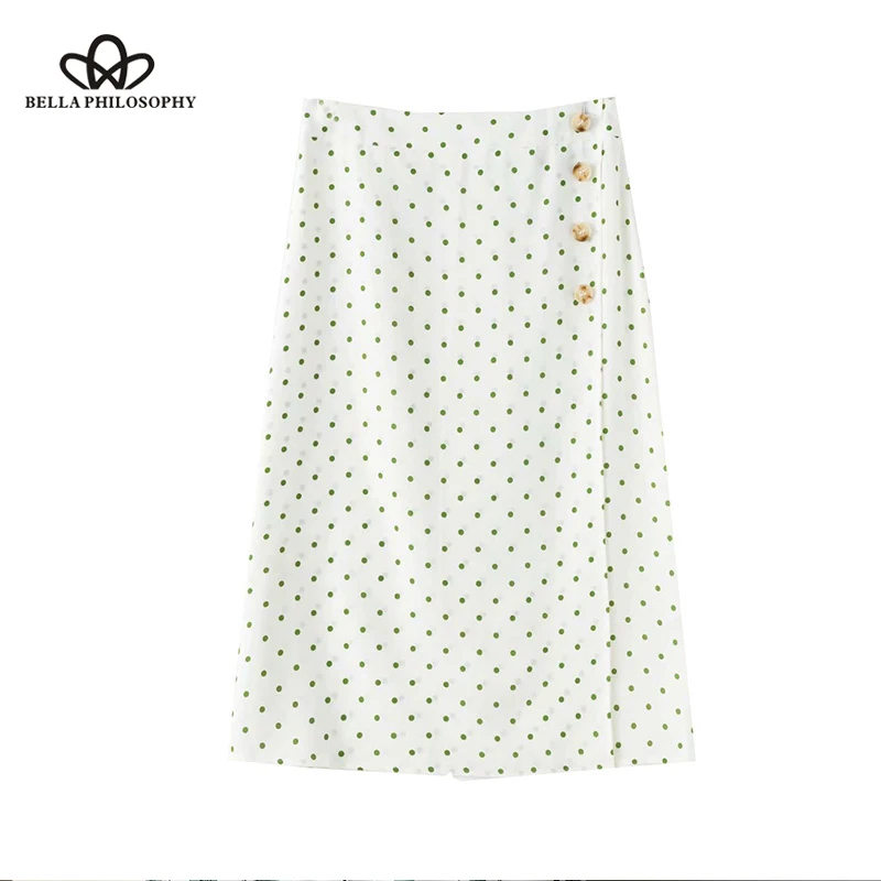 

Bella philosophy 2019 summer A-Line dot casual skirts fashion ladies midi boho button skirts female high waist skirts