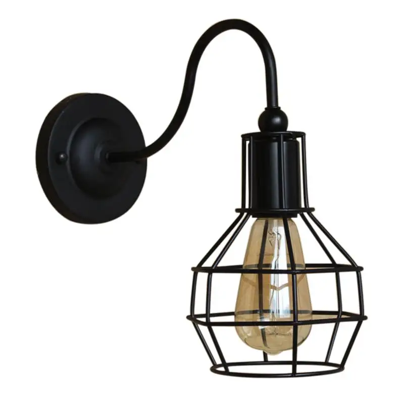 

110V-120V Vintage Style Retro Industrial Cage Wall Light Lamp (Black)