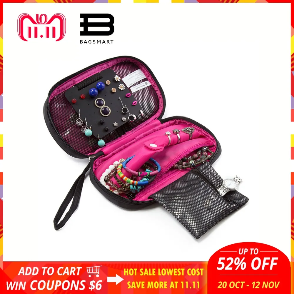 Продажа BAGSMART 2018 дорожные сумки Для женщин косметичка держатель ювелирных изделий Цепочки и ожерелья Браслет ухо чехол для колец сумка сумочки для ю...