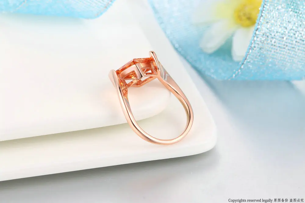Двойные кольца на палец с квадратным кубическим цирконием и оранжевым камнем цвета розового золота, модные ювелирные изделия для женщин, помолвка Анель DFR419