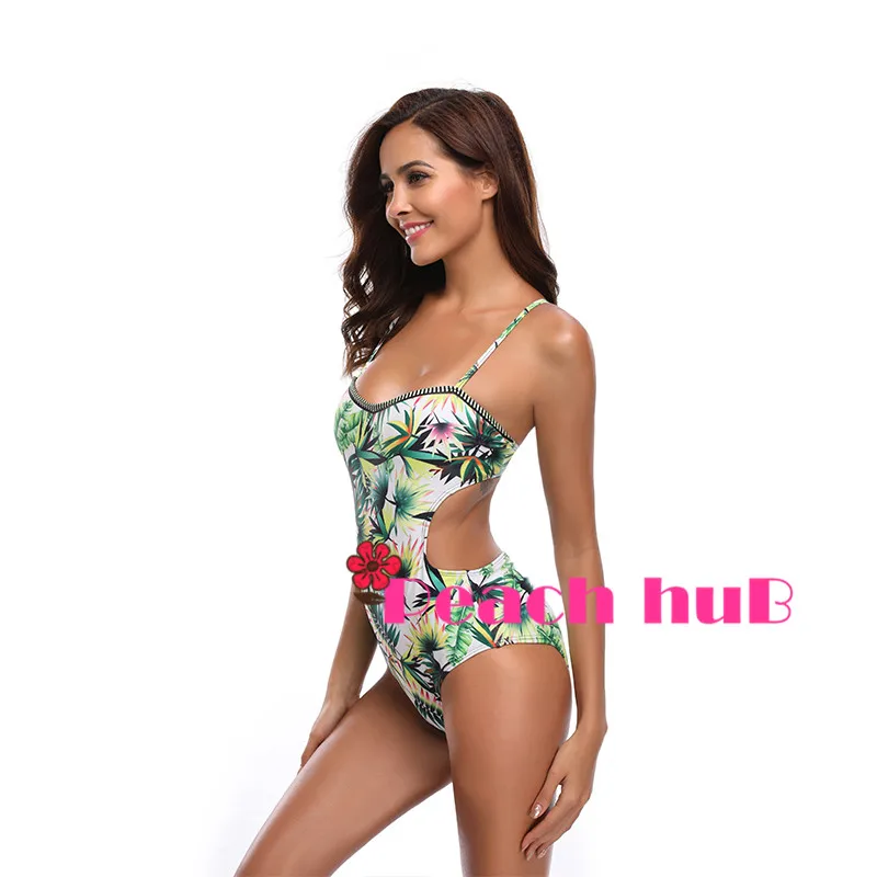 Girl Swimming One Piece High Cut Monokini Print Floral Swim Suits Backless Swimwear Push Up Trikini Bathing Suit (7)