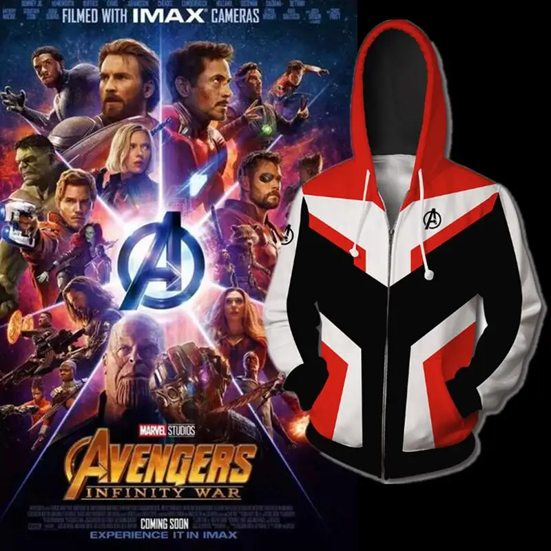 2019 New Movie Avengers Endgame Sweatshirt Jacket Advanced Tech Hoodie Cosplay Costumes
