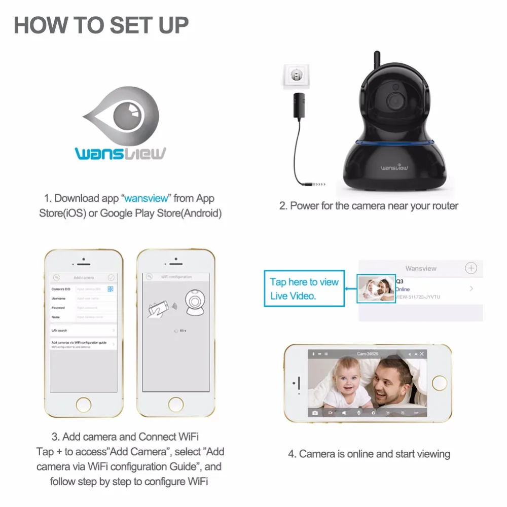 IP камера видеонаблюдения Wansview Q3s 2 МП 1080P Wi Fi|camera wifi security|wifi securitycamera alarm |