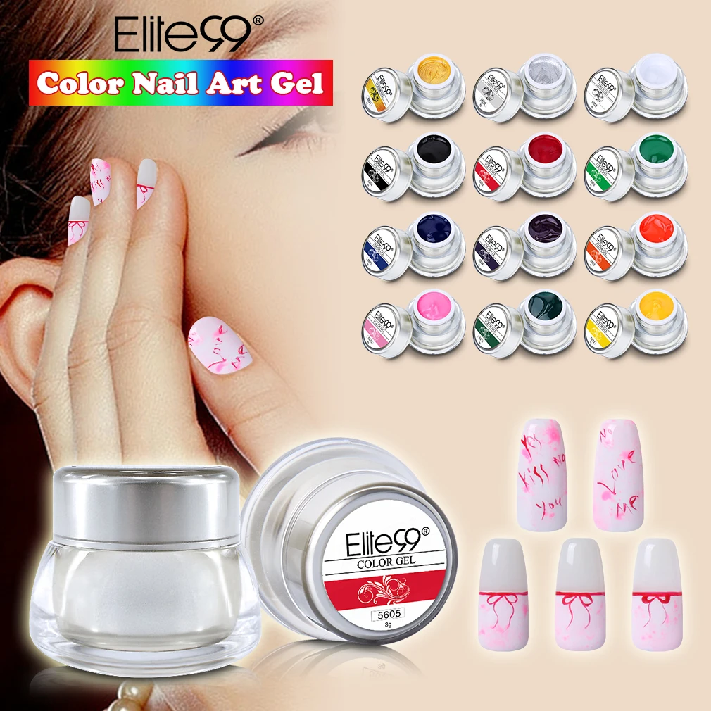 Elite99 12 видов цветов/набор акриловая краска Гель 3D для дизайна ногтей цветной гель