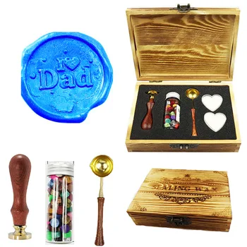 

I Dad Heart Father's Day Wax Seal Stamp Kit Wood Gift Box Rosewood handle ,Wedding Invitations Seal Stamp