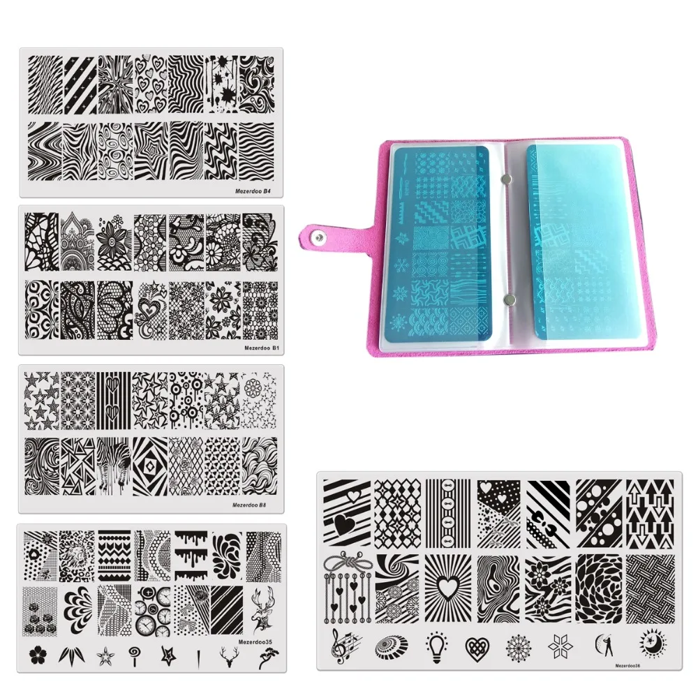

11Pcs/Set 20Slots Nail Art Stamp Plate Stamping Plates Cases+10Pcs Steel Nails Image Plates Flower/Lace Manicure Template XYL