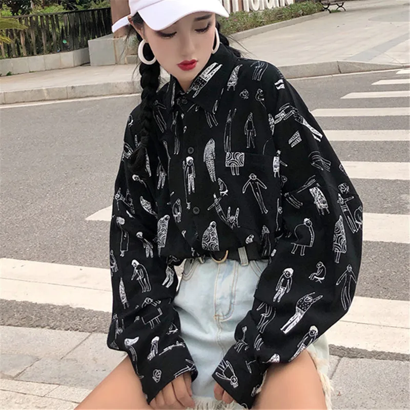 Korobov Harajuku для женщин Новинка 2019 года Blusas корейский характер печати Блузка