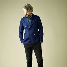 Navy Blue Mens Wedding Suits 2Pieces(Jacket+Pant+Tie) Double Breasted Prom Masculino Groom Trajes De Hombre Blazer 235