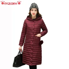 Winter women down jacket 2017 fashion solid color mid-long outerwear Long sleeves hooded overcoat warm women down jacket Ly0269