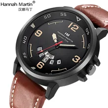 Hannah Martin, люксовый бренд, часы для мужчин, военная мода, спортивные часы, календарь, креативный циферблат, кожа, кварцевые наручные часы, relogio