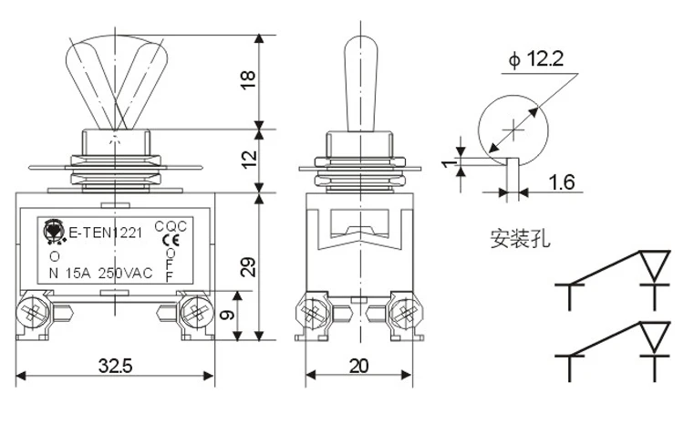 1 шт. E TEN1221 15A 250VAC 4PIN ON OFF рычажный переключатель клавишный питания