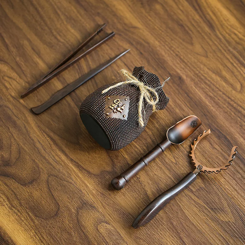 SENDIAN 5pcs/set tea ceremony tea accessories ebony and copper tea tool