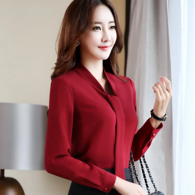 Naviu новые модные женские топы и блузки офисные женские рубашки с длинным рукавом официальная одежда Высокое качество плюс размер Blusas - Цвет: Long sleeve Red