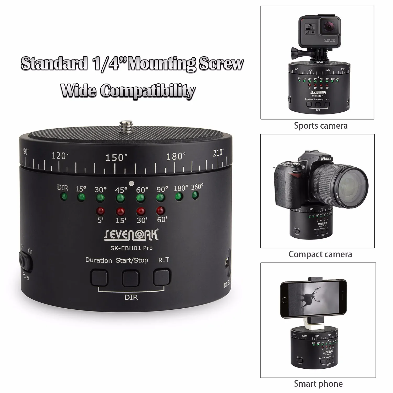 

SEVENOAK SK-EBH01 Pro Motorized Panaromic Time Lapse Tripod Head for DSLR Camera for GoPro and Smartphones