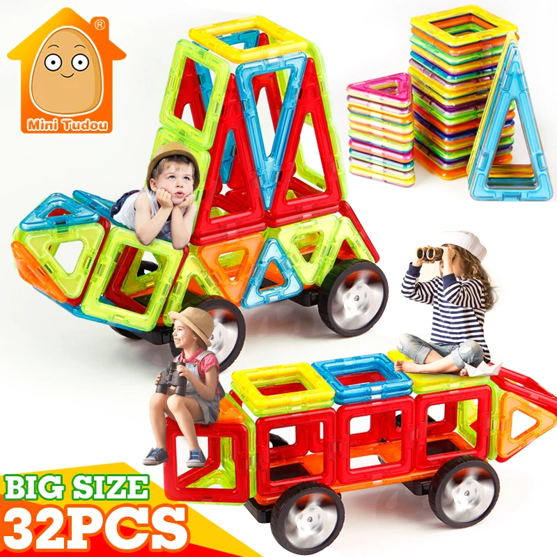 MiniTudou Kids font b Toys b font 32PCS Enlighten Bricks Educational Magnetic Designer Building font b