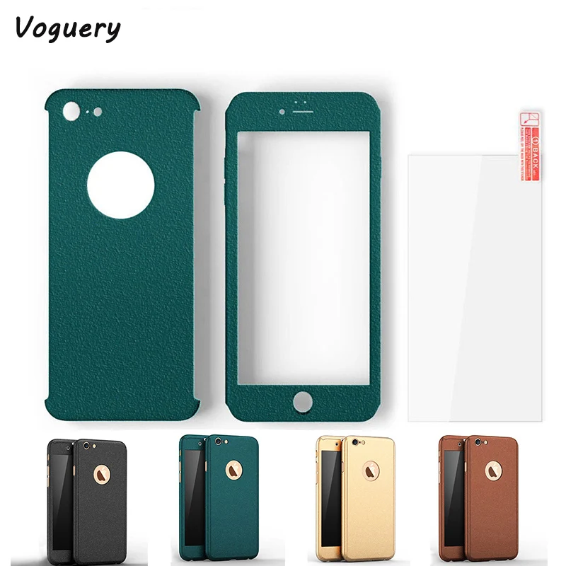 

Full Body Protection 360 Case for iPhone 8 7 6 6s Plus Tempered Glass Screen Protector Matte Hard PC Cover for iPhone SE 5 5s 6s