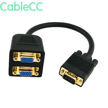 

RGB VGA SVGA Male to 2 VGA HD 15 Female Splitter Adapter extension Cable Black