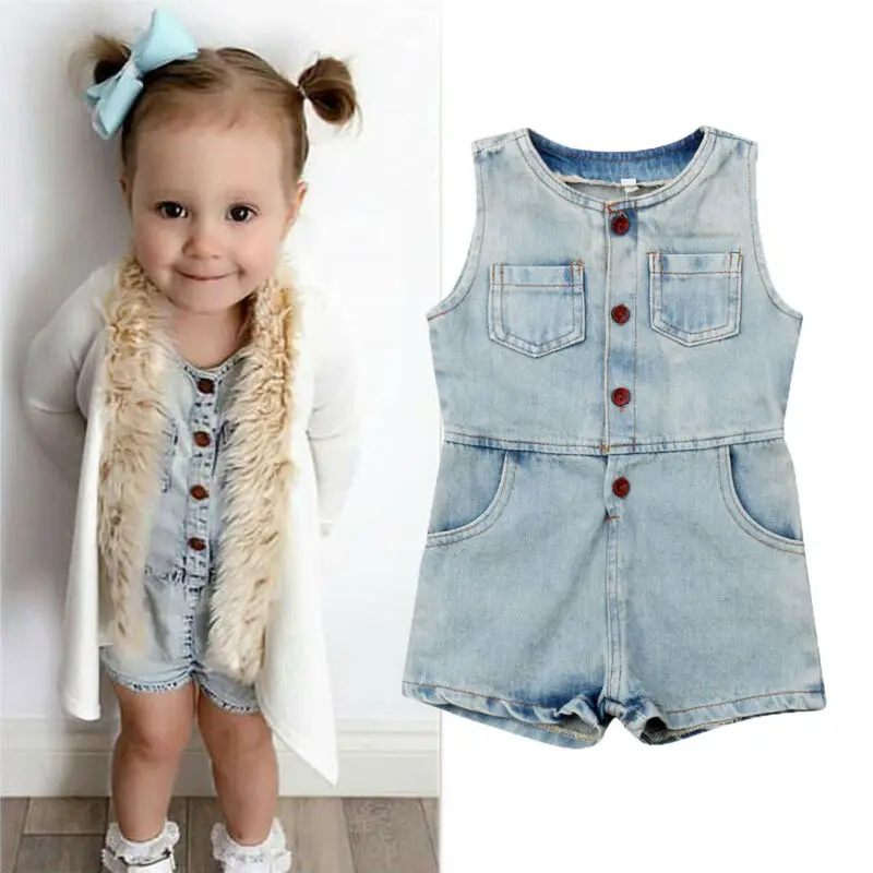 New Toddler Kids Baby Girls Denim Romper Jumpsuit Playsuit Outfits