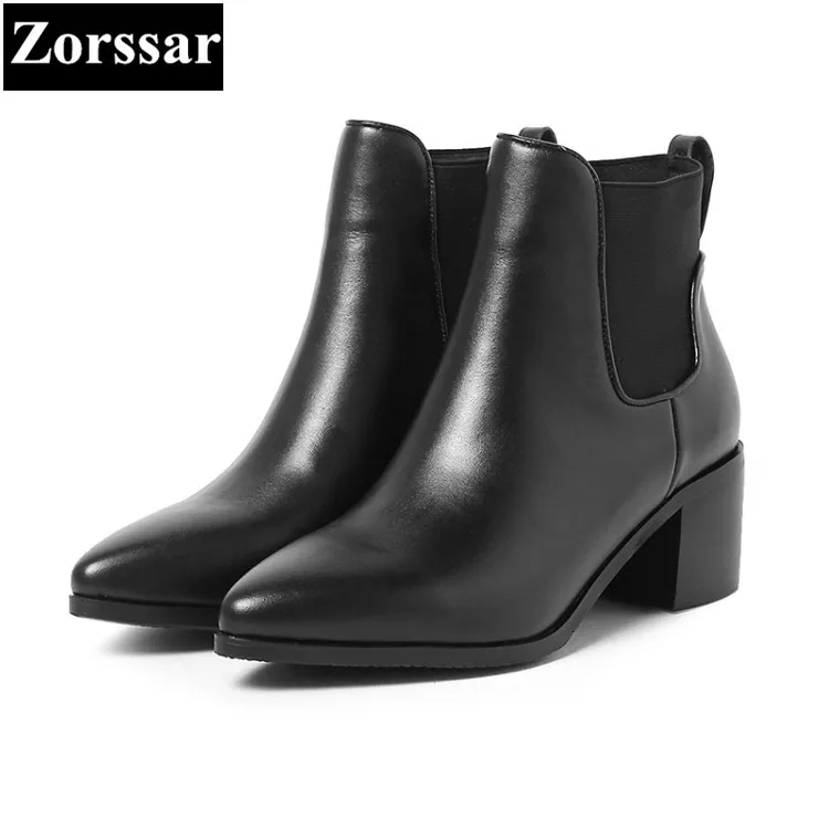

{Zorssar} 2017 NEW arrival fashion High heels Women Chelsea Boots pointed Toe Square heel ankle boots autumn winter female shoes