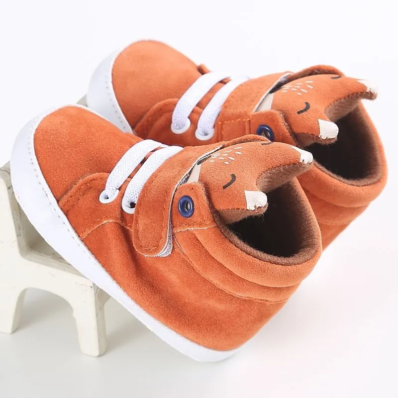 Тапочки для малышей; Осенняя обувь для детей для мальчиком и девочек с животными кружевная обувь из хлопковой ткани, которые делают первые шаги; противоскользящая мягкая подошва 1 пара