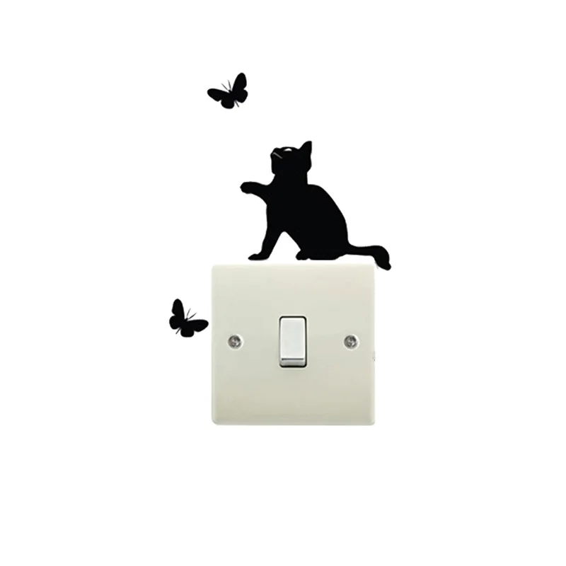 

Cute Cat and butterfly interesting Switch Sticker vinyl switch decoration home decor decals waterproof Removable Wall Stickers