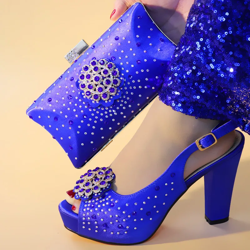 

New Shoes and Bag Set African Sets Royal blue African Shoe and Bag Set for Party Women Nigerian Shoes and Bag Set with Appliques