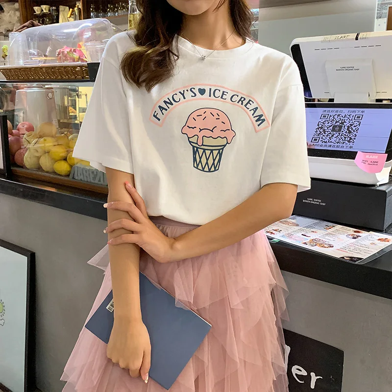 

Summer Women Clothing 2019 Japanese Letter Print T-Shirt Schoolgirl Loose O-neck Short Sleeve Tops Harajuku Kawaii Tee Shirt