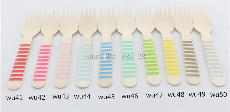 striped wooden forks
