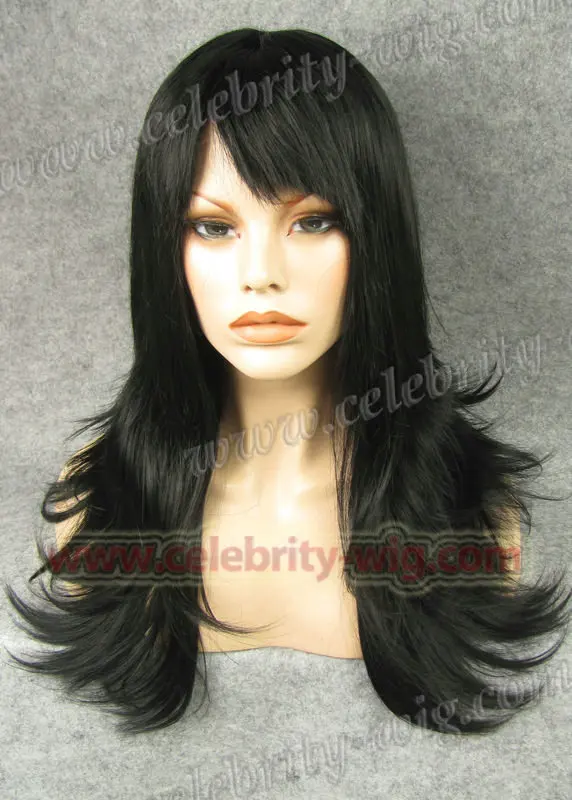 

N10-1 Beautiful new style top quality synthetic lace front wig with bang Jet Black wig