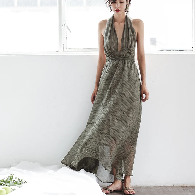 2018 Top Direct Selling Original Design Chiffon Backless Hanging Neck Seaside Holiday Beach Dress Fairy Full-skirted 2018 Top Direct Selling Original Design Chiffon Backless Hanging Neck Seaside Holiday Beach Dress Fairy Full-skirted