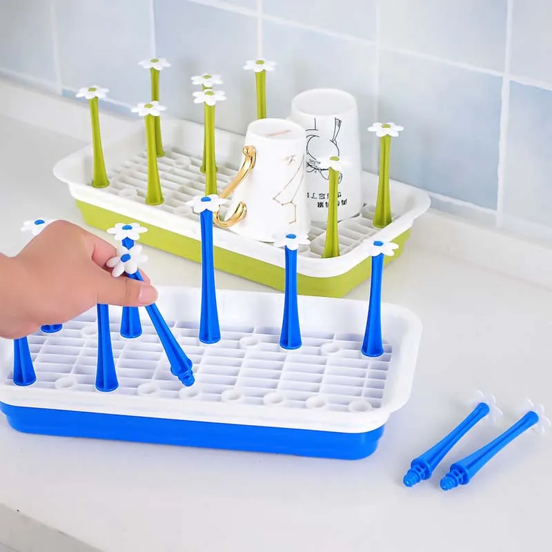 Baby bottle drying rack shelf baby countertop dryer cleaning drainer with brush