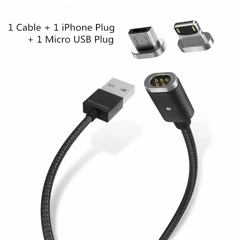 Магнитный кабель WSKEN Mini 2 USB для iPhone 5, 5S, 6, 7, 8 Plus, samsung, IOS/Micro USB, кабель для быстрой зарядки, светодиодный индикатор - Цвет: Black IOS Android