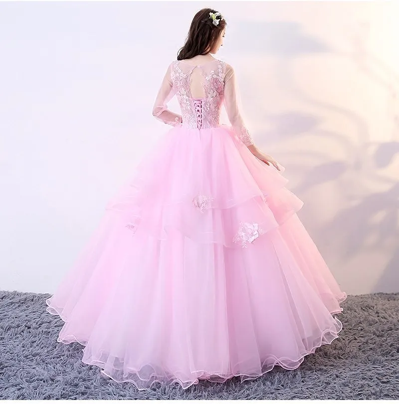 Дешевые розовые Бальные платья, бальное платье с длинным рукавом, 15 сладких 16 пышных бальных платьев для выпускного вечера, платья для 15 лет