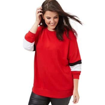 

Plus Size Hit Color Drop-shoulder O-Neck Sweatshirts Women Long Sleeve Casual Pullovers Casual Tops Hoodies 6XL 7XL