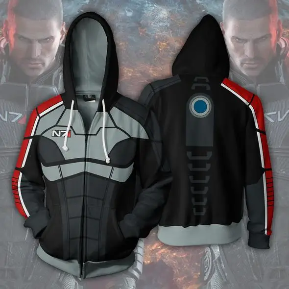 Mass Effect N7 толстовки куртки костюмы для косплея Молния однобортный Mass Effect спортивный костюм Кардиган Куртка повседневные толстовки с капюшоном