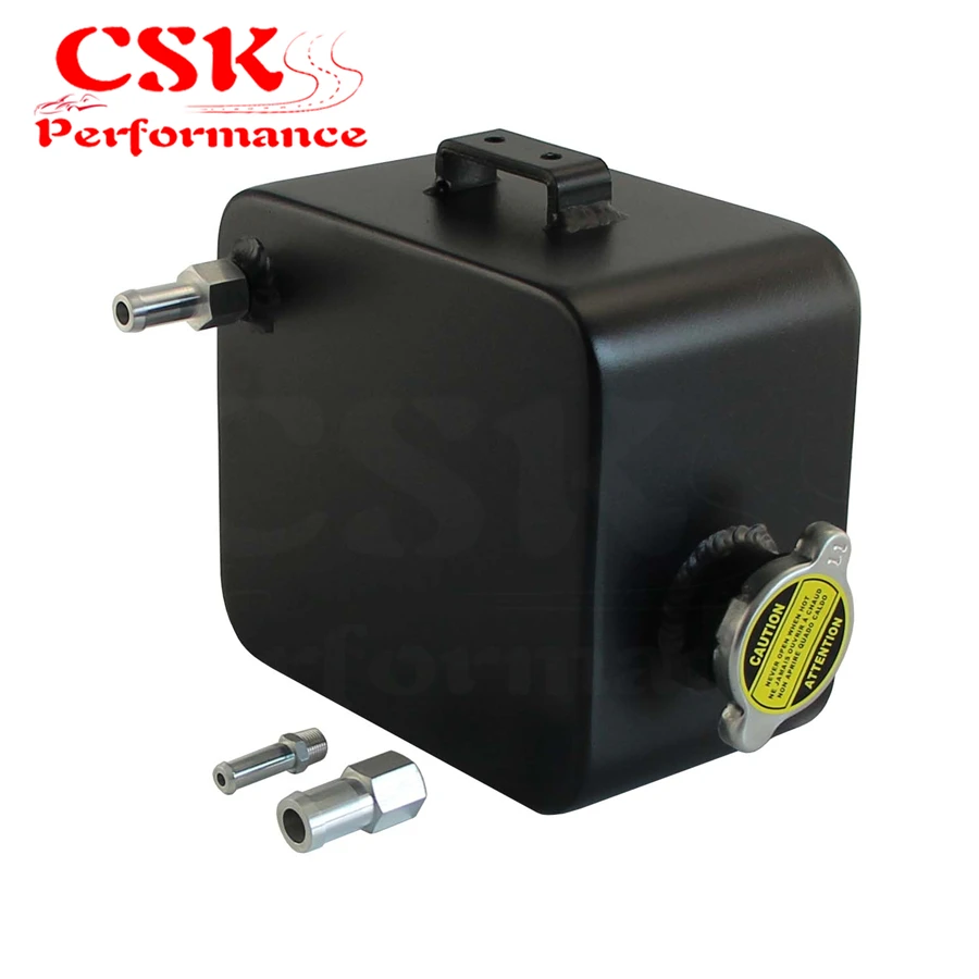 Universal Polished Alloy 2 Litre Water Header Expansion Tank 11mm & 15mm + Cap Black / Silverin