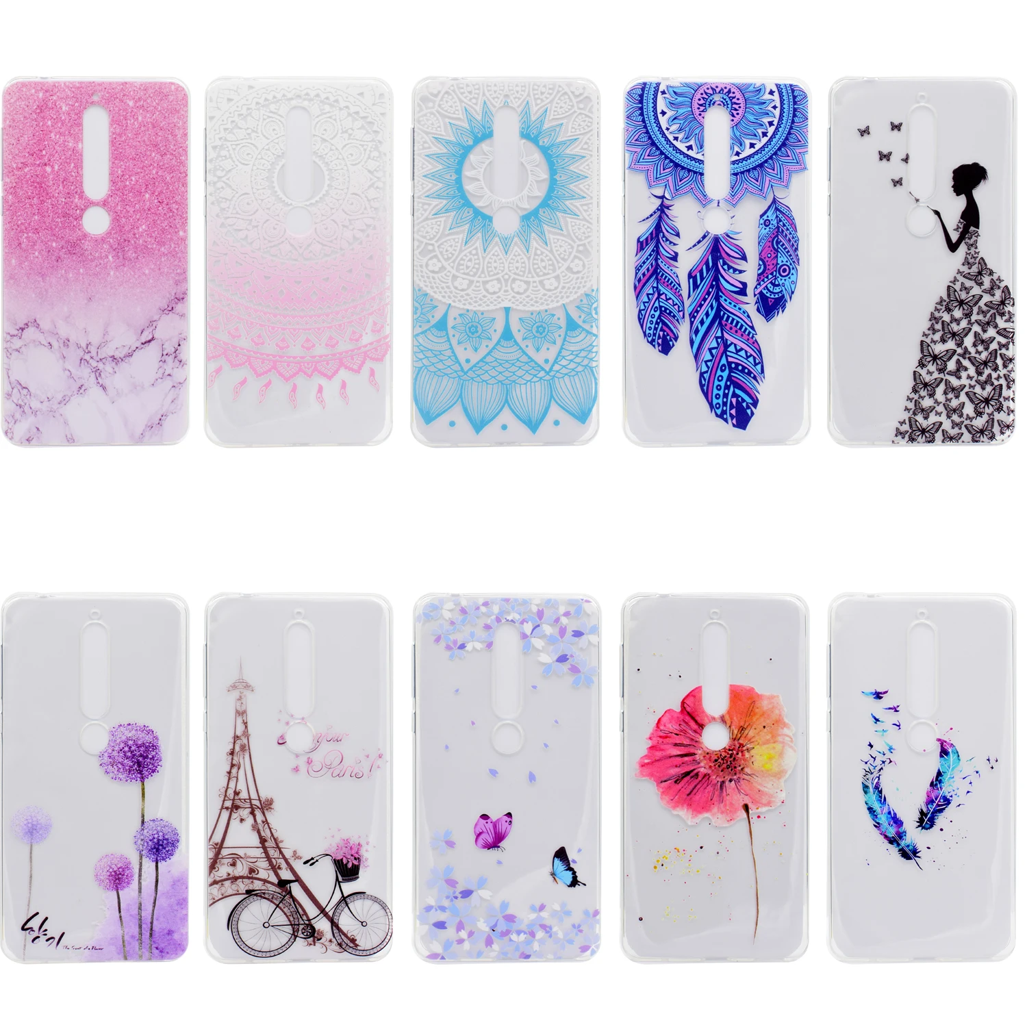 Luxury Marble Lace Flower Tower Case For Nokia 6 2018 Shockproof Silicone Soft Transparent TPU Cover sFor 7 Plus Capa |