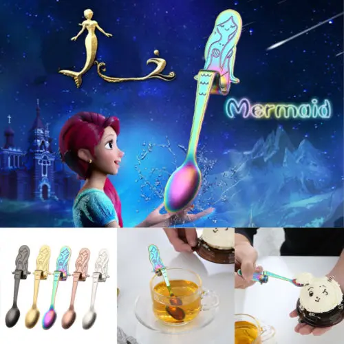 

USA STOCK Mini Stainless Steel Spoon Mermaid Coffee Mixing Spoon Cup Hang Spoon