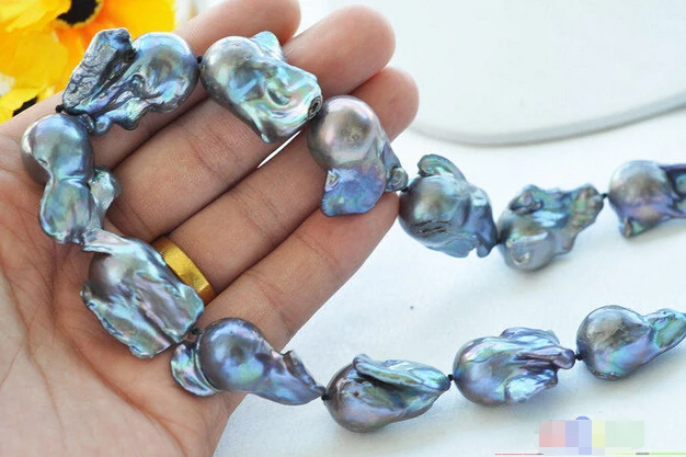 

DD Wholesale FREE SHIPPING >>>>P3933 Rare HUGE 33mm black baroque keshi Reborn necklace