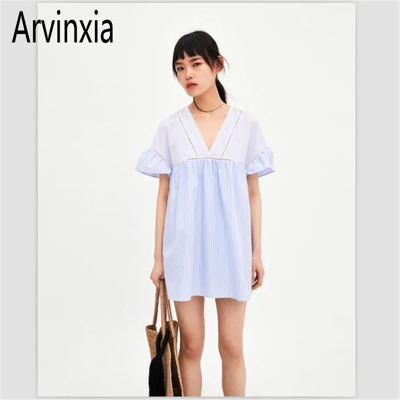 

Arvinxia ZA Comfortable Solid Women Midi Dress Casual Deep V-Neck Woman Lolita Dress New Arrival Elegant Flare Sleeve Vestidos