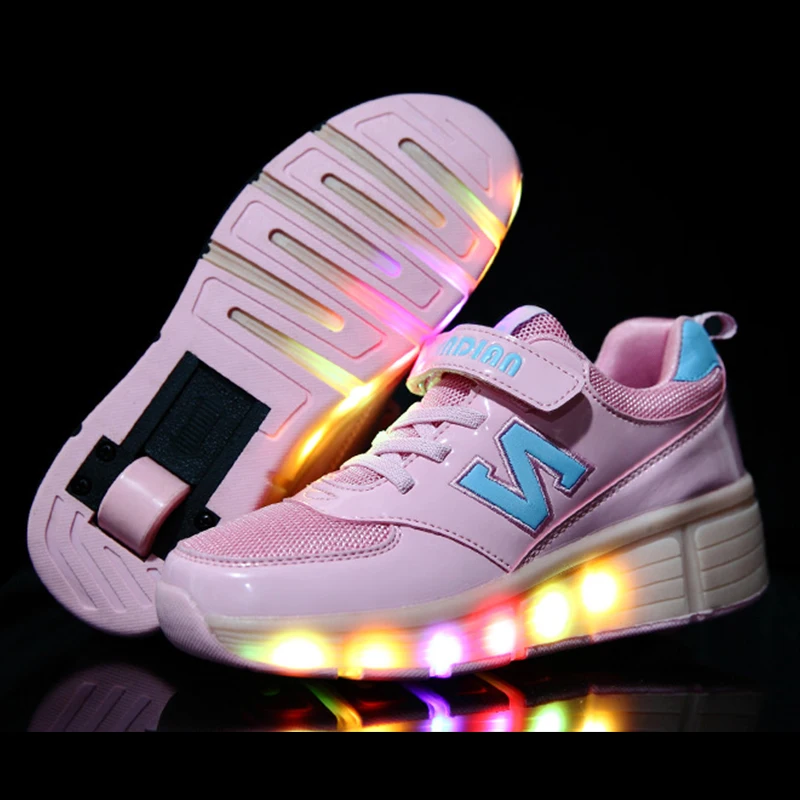 2019 New Children Wheel Shoes Fashion Light Up Roller Skate Sneakers For Kids Lights LED Boys Girls Glowing Sports Shoe