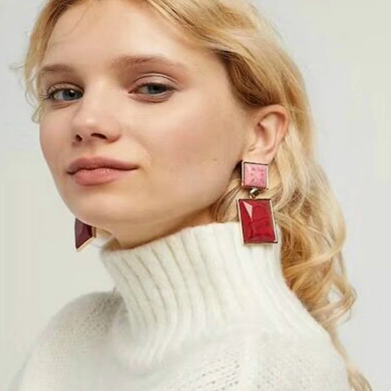 

New Design Brand Statement Resin Drop Earring Vintage Trendy Party Jewelry Elegant Geometric Acrylic Dangling Earring for Women