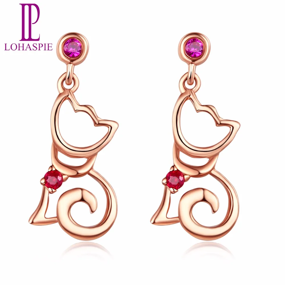 

Lohaspie Stone Jewelry Solid 18K Rose Gold 0.05ct Natural Gemstone Ruby Tiny Stud Earrings Fine Jewelry For July Birthday Gift