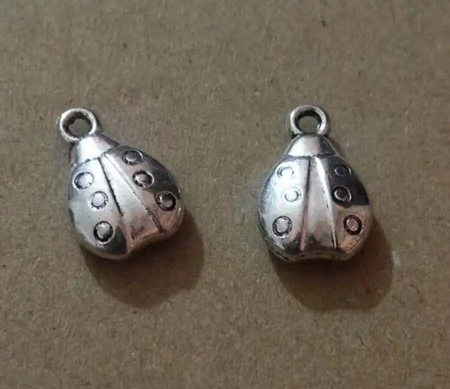 

10pcs Vintage Silver 3D ladybug insect Charms Pendants For Jewelry Making DIY Handmade Craft 15x10mm