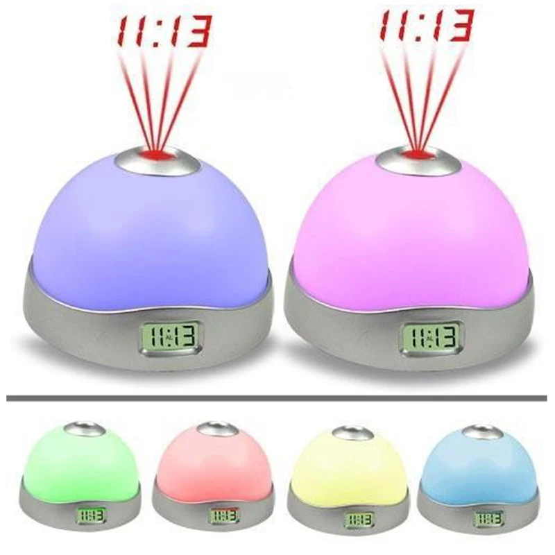 Novel Magic LED Color Change Projection Alarm Clock Rainbow 7 Color Projector Clock single face
