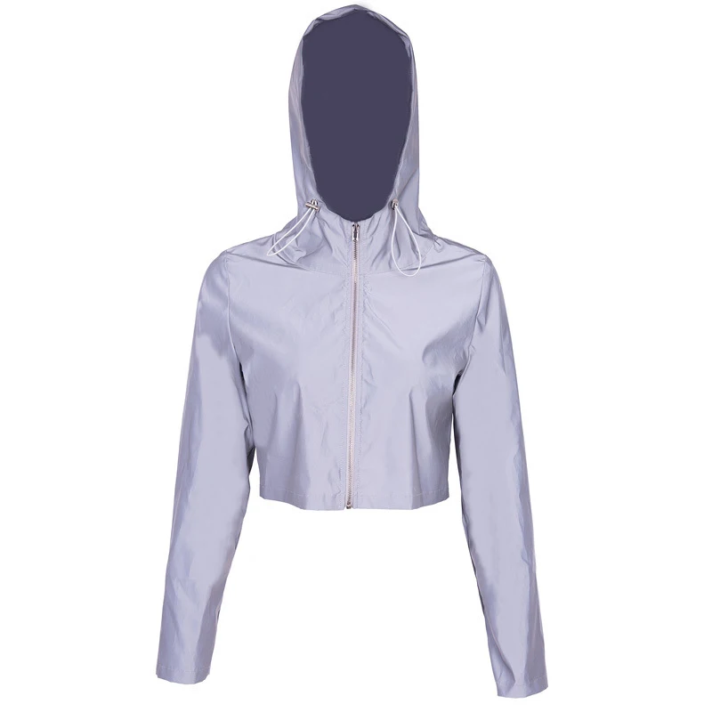 

ZYFPGS 2019 2 Piece Set Women Fitness suit For Women Summer 3D reflective coating Zipper coat Whole body reflection fashion