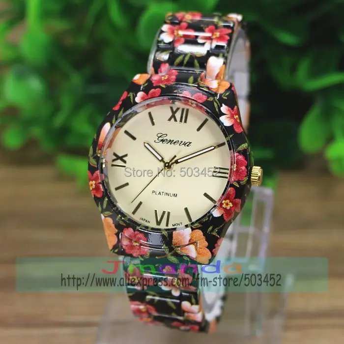 

250pcs/lot Super Seller Flower Alloy Watch Fashion GENEVA Brand Ladies Dress Quartz Watch Wholesale Price Casual Floral Watch