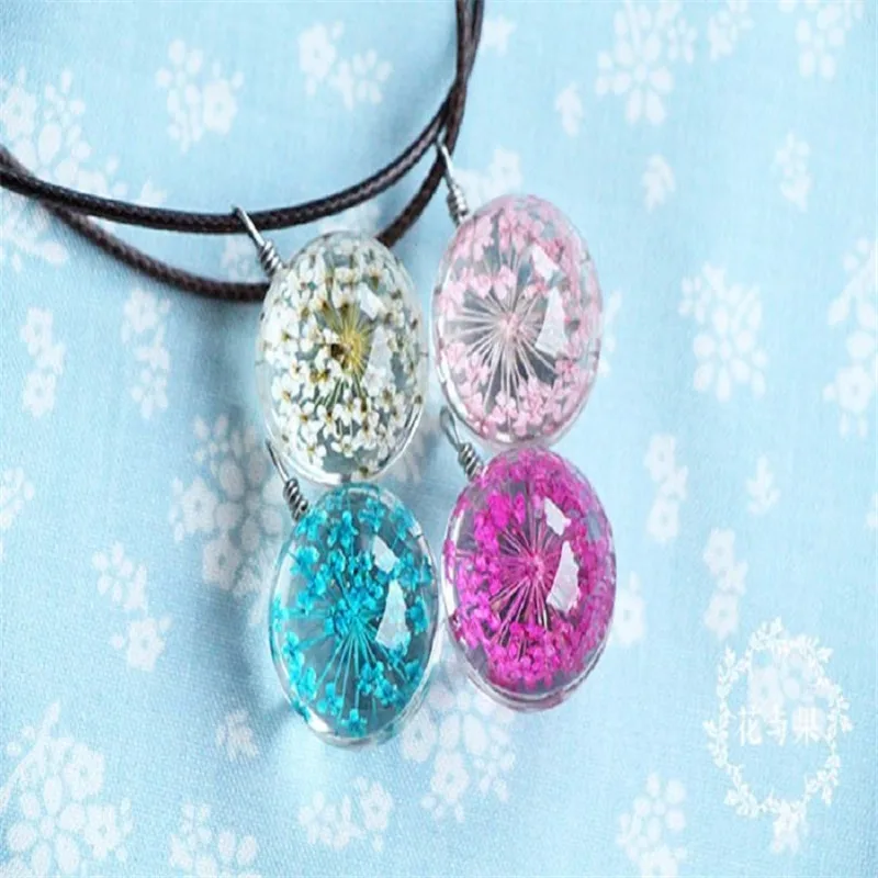 

5 Color Glass Ball Real Dried Flower Glass Pendant Necklace Leather Chain Factory Direct Wholesale Jewelry Gift